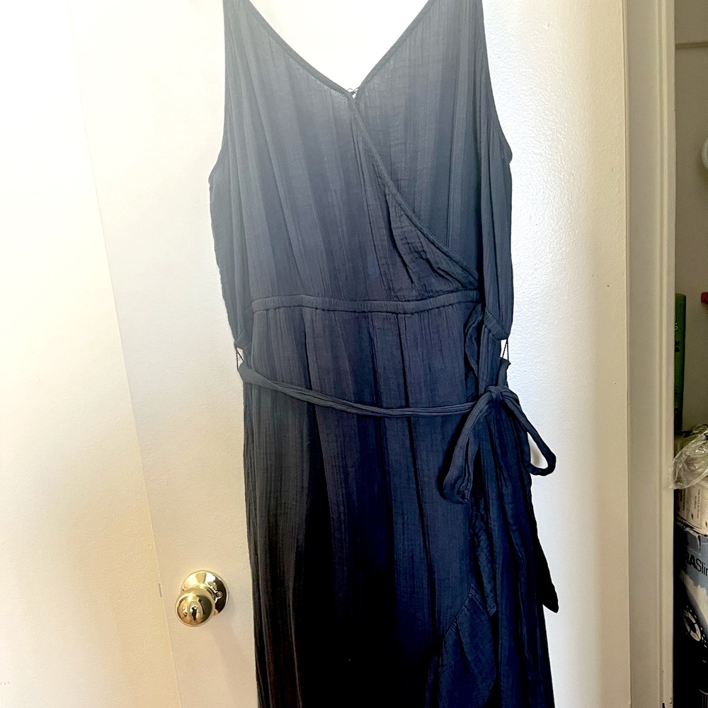 Dark grey gauzy wrap maxi dress